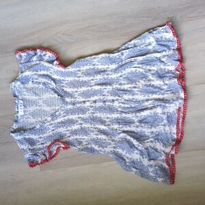 THML Red White and Blue Smocked top wirh red pompon trim. V neck  smocked bodice